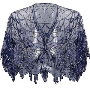 Shawl Wraps Sequin Beaded Cape Blue